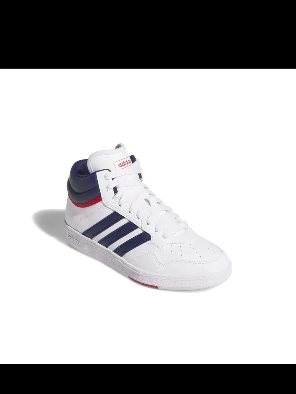 adidas Kids' White & Navy Hoops Mid-Top Sneakers